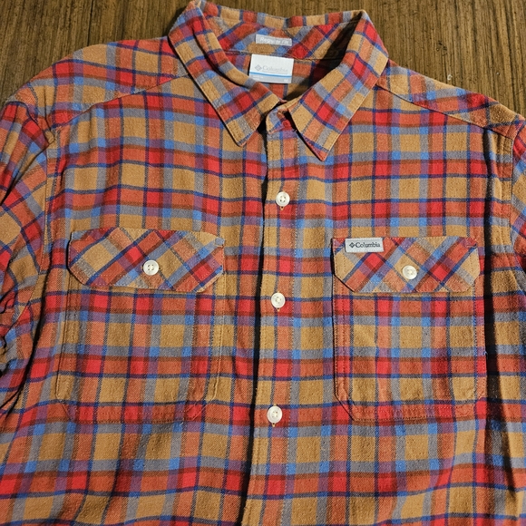 Columbia Flannel Plaid Button-Down Shirt - Red and Brown - Picture 3 of 5